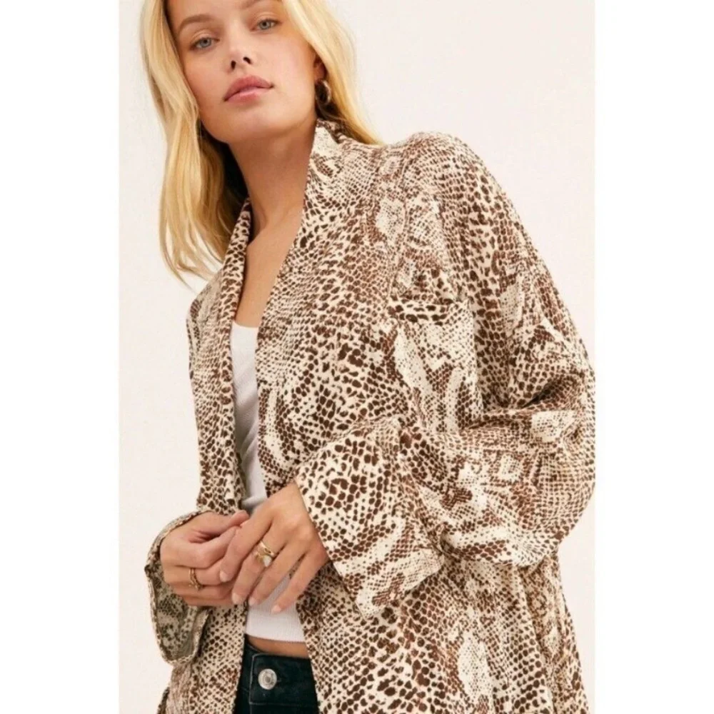 Free People Animal Print Midi Kimono Duster Cardigan Wild Nights Size Medium